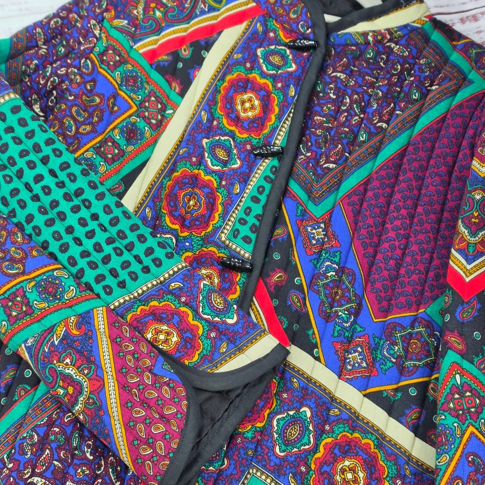 Johnny Appleseed Quilted Jacket Women L Multi-Color Excellent Vintage Paisley